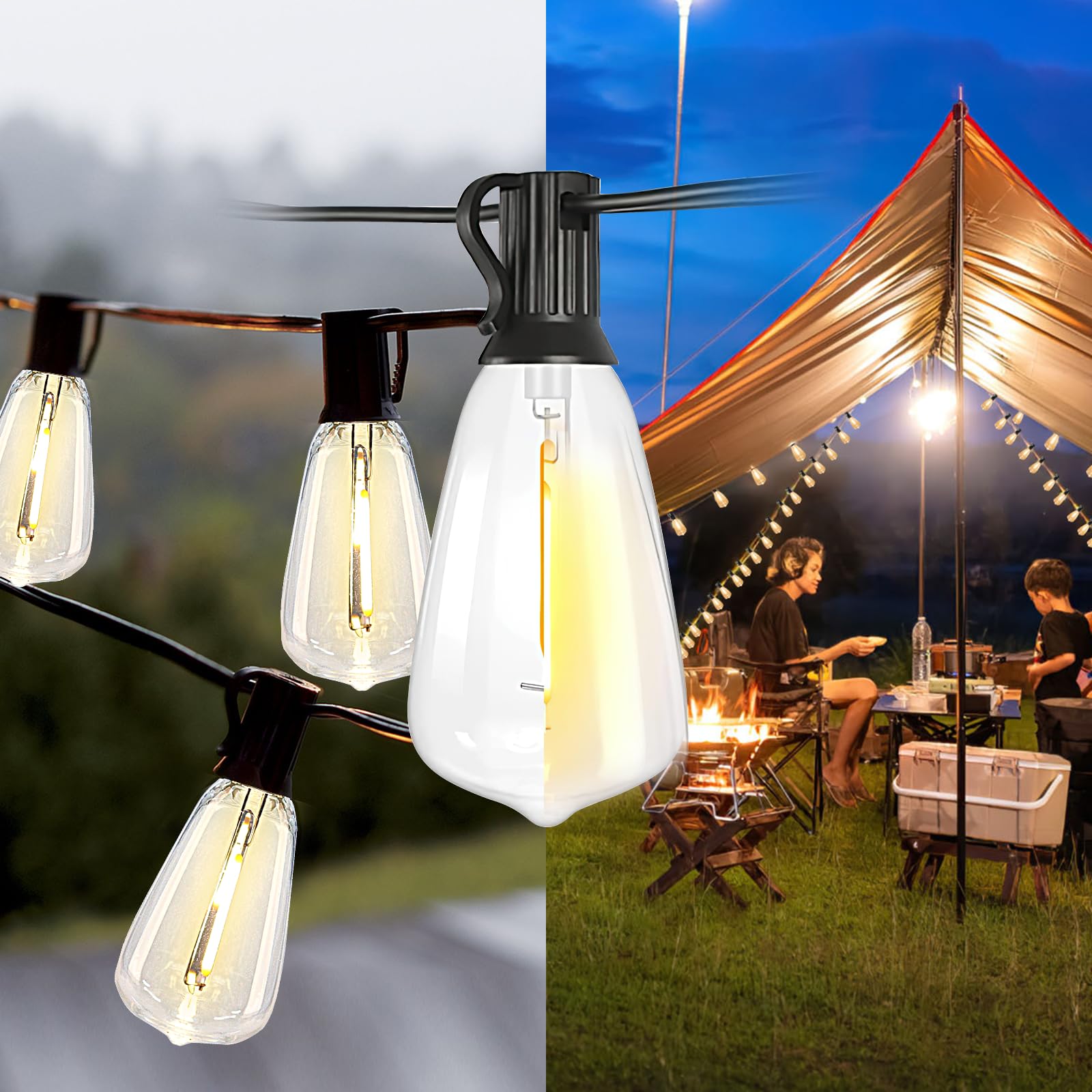 100FT Solar String Lights Outdoor Waterproof - Remote Control & 32 Dimmable ST38 Edison Bulbs - Shatterproof Solar Powered Fairy Lights for Garden, Backyard, Patio - Perfect for Weddings, Parties & Outdoor Decor