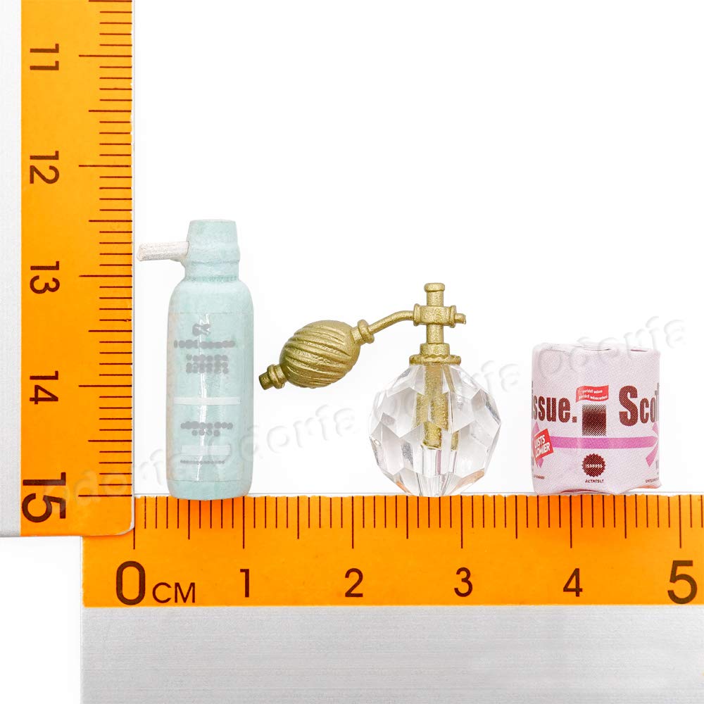 Odoria 1/12 Scale Miniature Shampoo, Lotion & Perfume Set with Toilet Paper Rolls - Realistic Dollhouse Bathroom Accessories for DIY Crafts, Model Scenes & Collectors Display