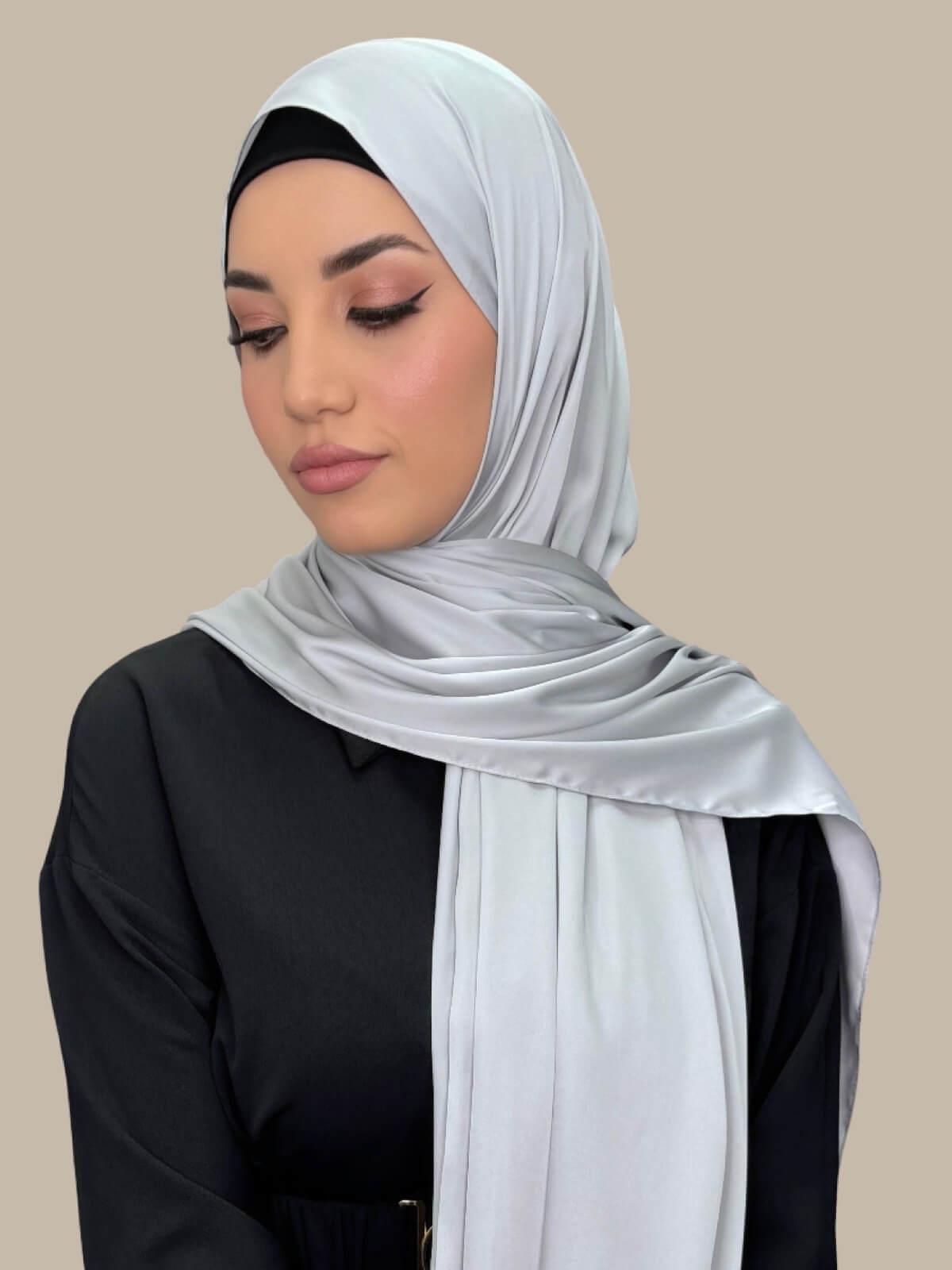 Luxury Satin Hijab Scarf - Soft & Breathable Steel Mist Color - Perfect for Daily Wear, Prayer, and Special Occasions