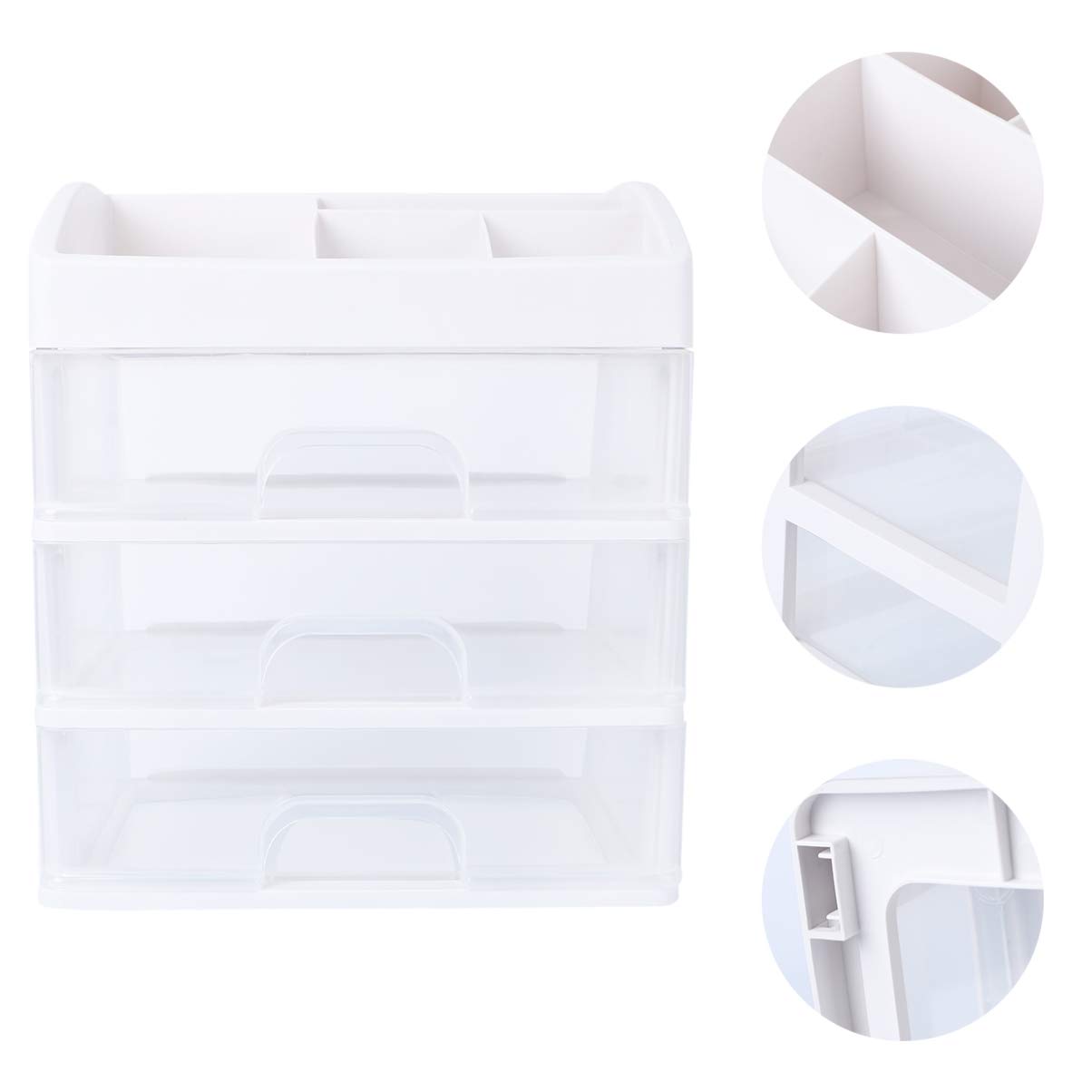 TOPBATHY 3-Tier Clear Acrylic Desk Organizer - Pencil Holder & Makeup Storage Case for Office, Home, and School | White Desktop Organizer with Drawer for Stationery, Cosmetics, and Office Supplies | Perfect for Desk, Vanity, and Dorm Room Organization