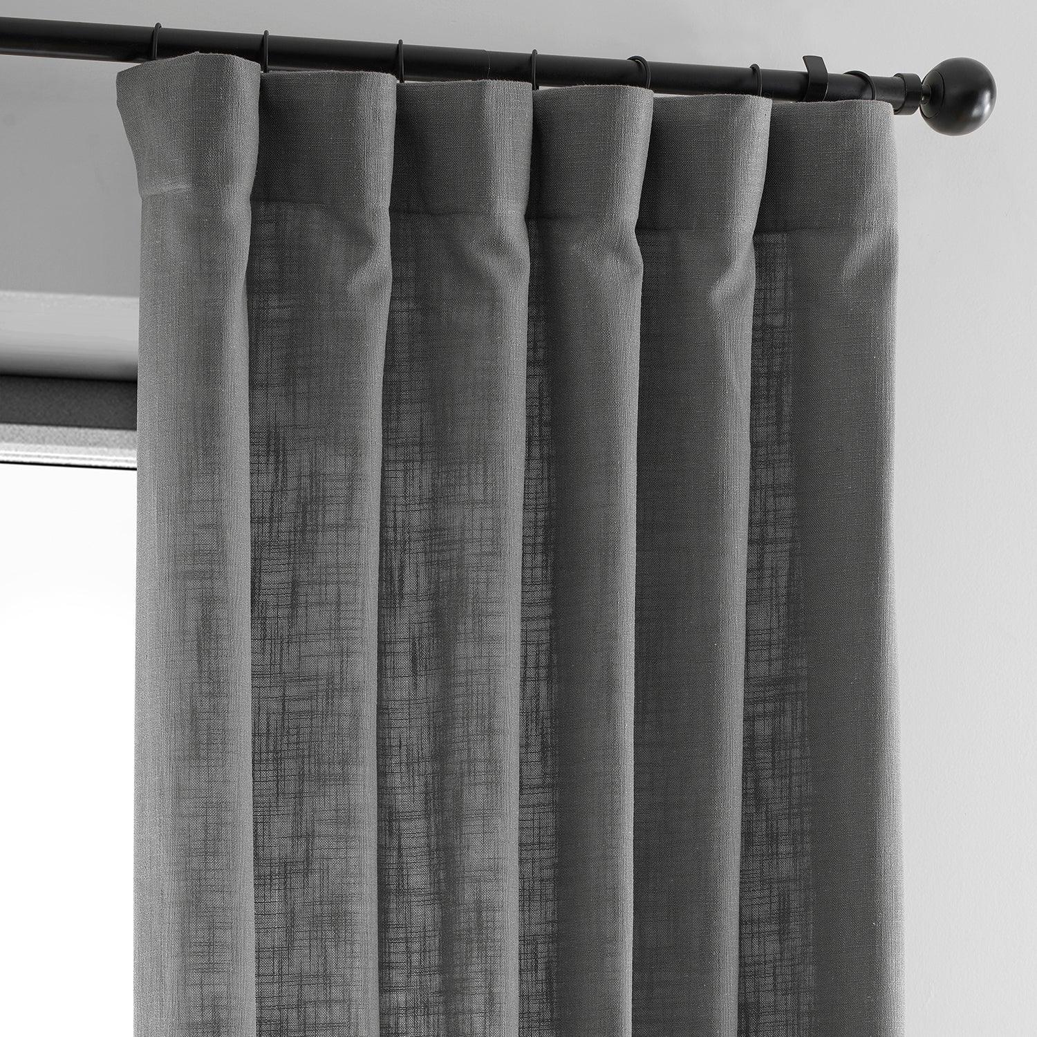 Pewter Grey Heavy Faux Linen Curtains - Blackout Window Drapes for Living Room & Bedroom - Elegant Thermal Insulated Home Decor