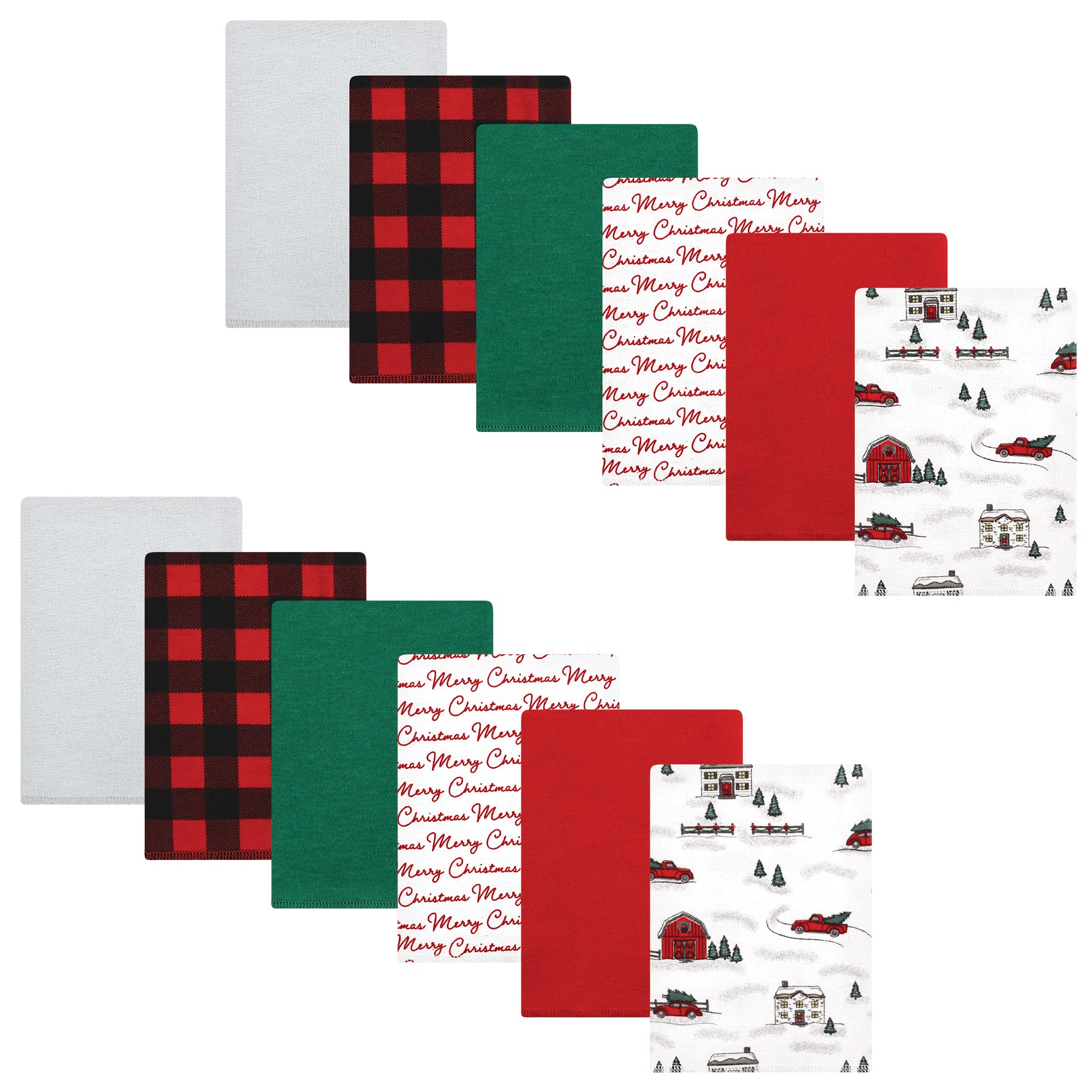 Hudson Baby Unisex Cotton Flannel Burp Cloths Bundle - Soft & Absorbent for Newborns - Christmas Holiday Design - Perfect for Feeding, Spit-Up & Gift Giving - 6-Pack