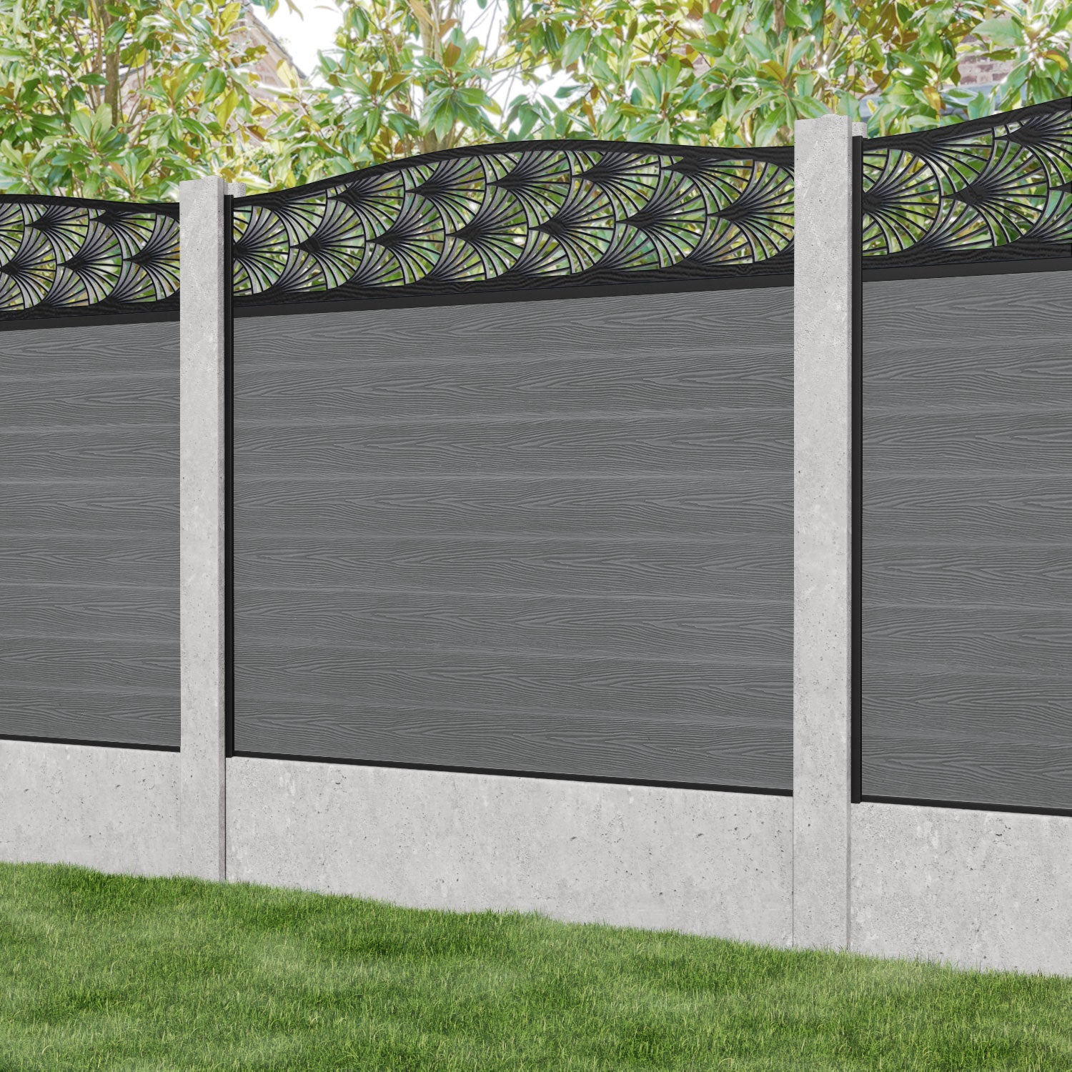 Classic Laurel Curved Top Fence Panel - Mid Grey - Fits Existing Concrete Posts - Perfect for Garden Privacy & Backyard Landscaping