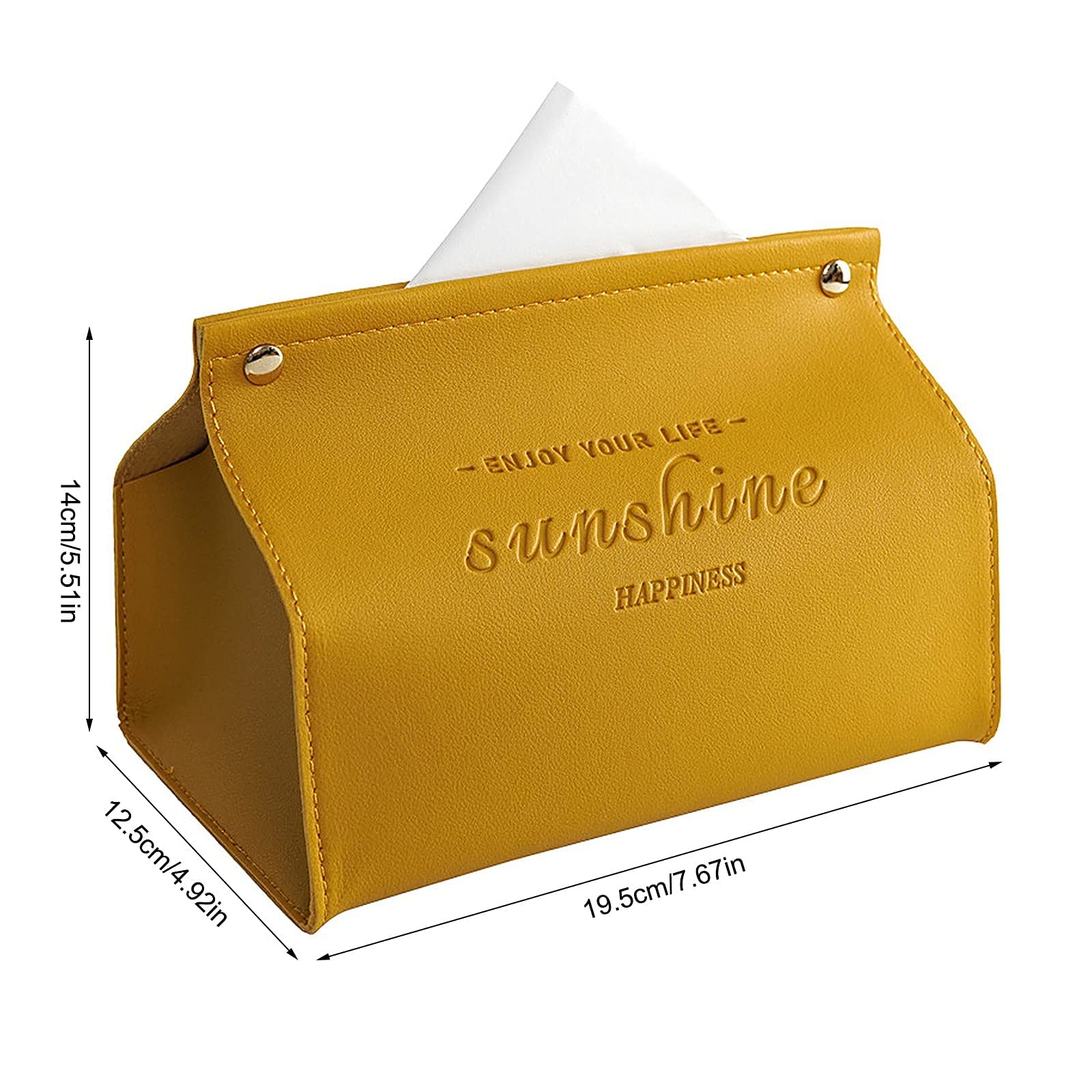 Leather Tissue Box Holder - Retro Toilet Paper Dispenser & Napkin Holder for Car, Home, Office - Yellow Table Decor & Organizer for Paper Towels, Tissues & Napkins
