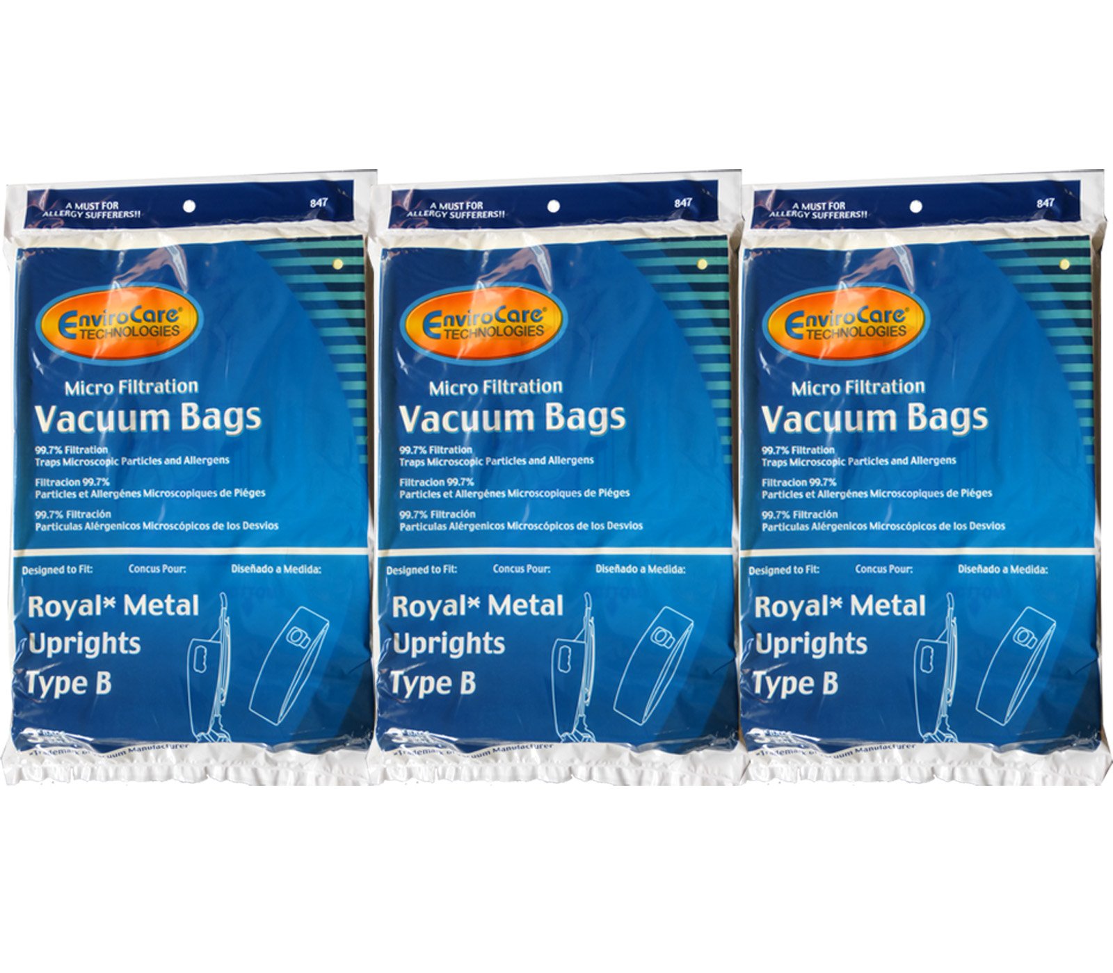 9 Royal Upright Vacuum Cleaner Allergy Bags - Compatible with Type B Models RO-2-066247-001, Royal 3067247001, 3-067247-001, 3-671075-001, Royal 3671075001, 673Z, 7730Z, 673Z | High-Performance Dust Bags for Allergy Sufferers | Perfect for Home Cleaning & Pet Hair Removal