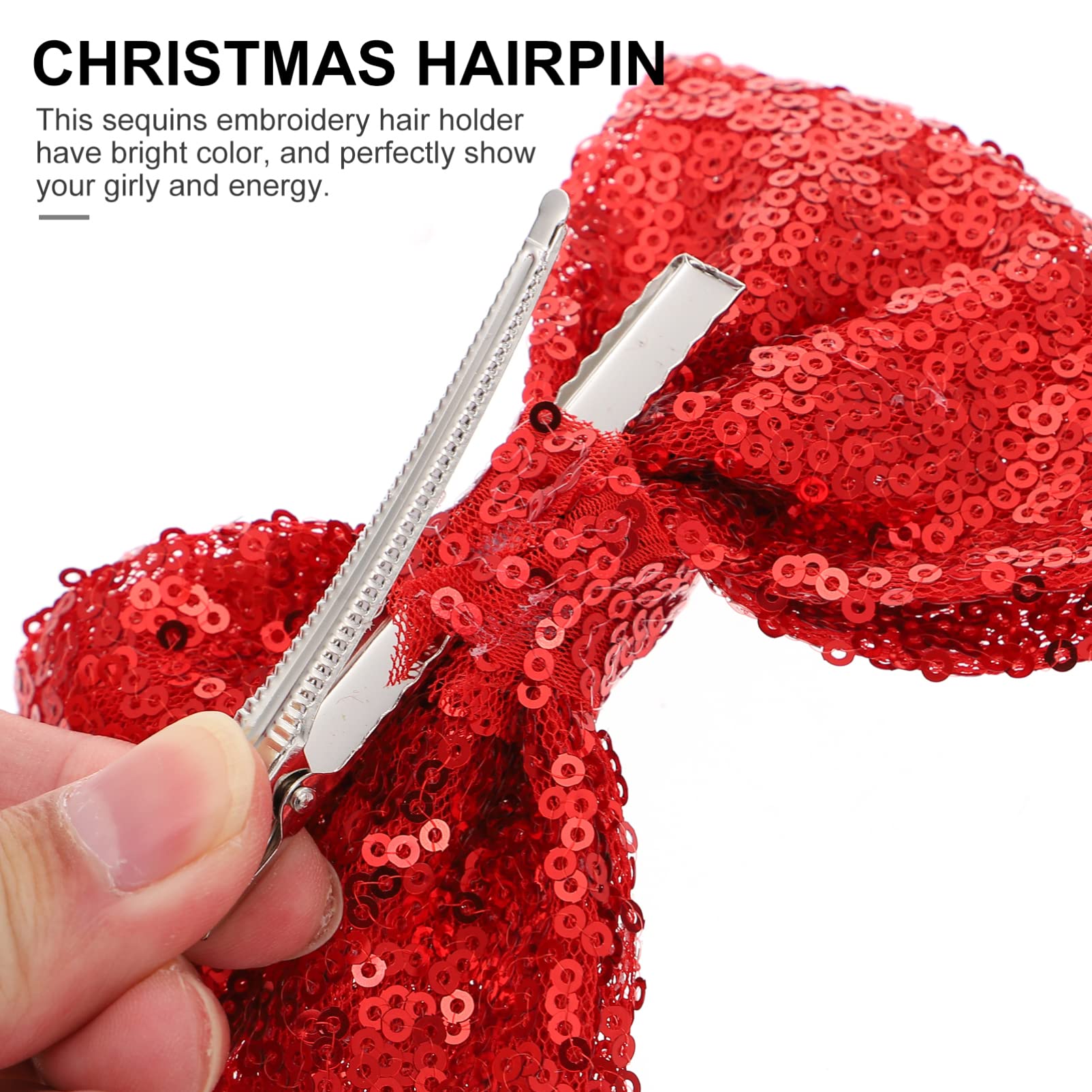 Christmas Sequin Bow Hair Clips - 5pcs Red Glitter Hair Barrettes with Embroidery for Women & Girls | Holiday Party Hair Accessories & Costume Decoration | Perfect for Christmas Photos, Festive Outfits & Gift Giving