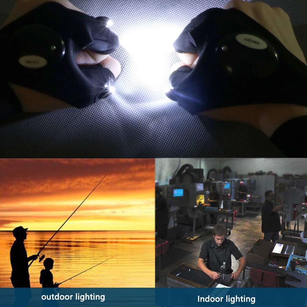 LED Flashlight Gloves for Men & Women - Fingerless Night Lighting Gloves with Bright LED Lights | Perfect for Camping, Fishing, Hiking, Outdoor Activities & Working in Dark Places - Cool Gadgets & Unique Gifts for Handymen & Adventurers