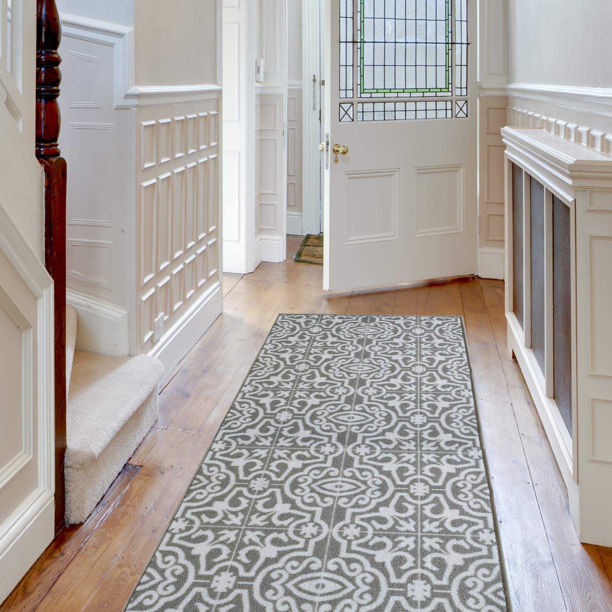 Customizable Non-Skid Area Rug - 8 Modern Patterns for Stairs, Hallway & Home Decor | Taupe Contemporary Tile Design (28.5