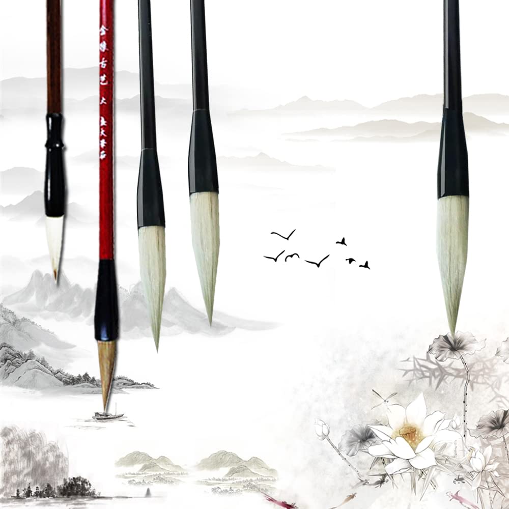 Premium Chinese Calligraphy Brush Set - 5 Pack Traditional Ink Painting & Japanese Sumi Brushes for Beginners & Artists - Perfect for Zen Meditation, Home Decor & DIY Art Projects