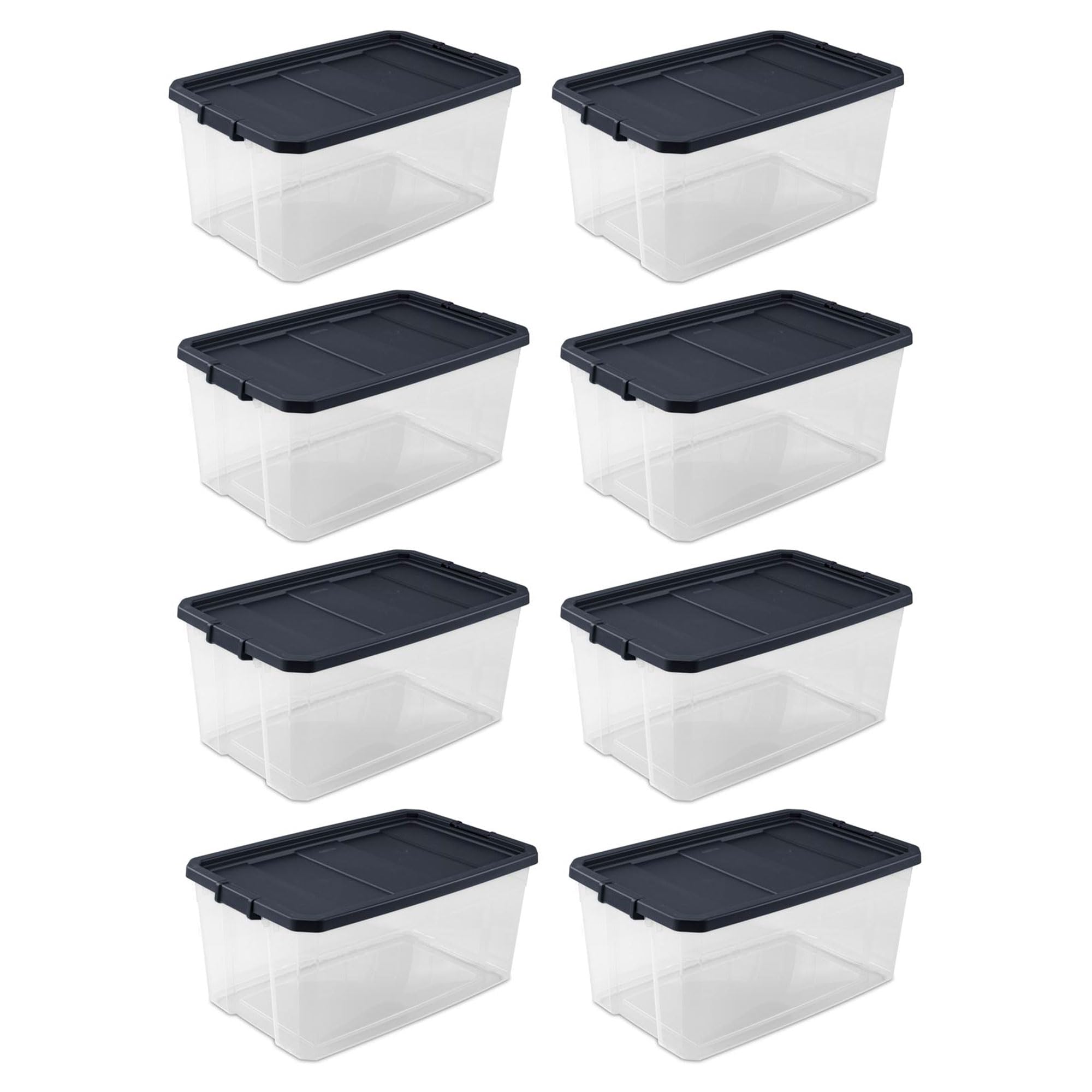 Sterilite 8-Pack 116 Qt Stackable Plastic Storage Bins with Secure Latching Lids, Durable Gray Storage Containers for Home Organization, Closet, Garage & Office Use