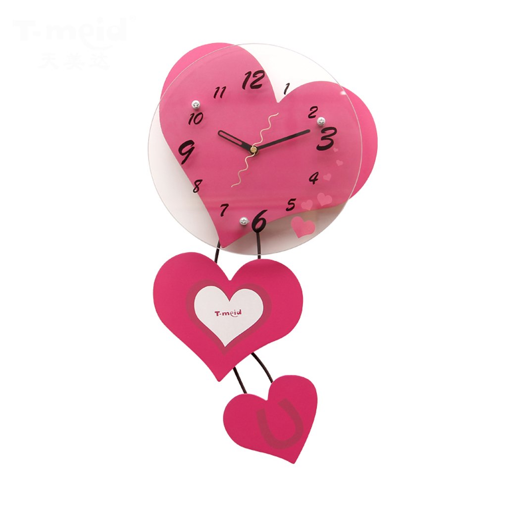 Pink Heart-Shaped Wall Clock - Silent Quartz Movement, Dense MDF Board, Creative Home Decor for Bedroom, Living Room, Office | Unique Gift Idea for Valentine's Day, Anniversary & Housewarming