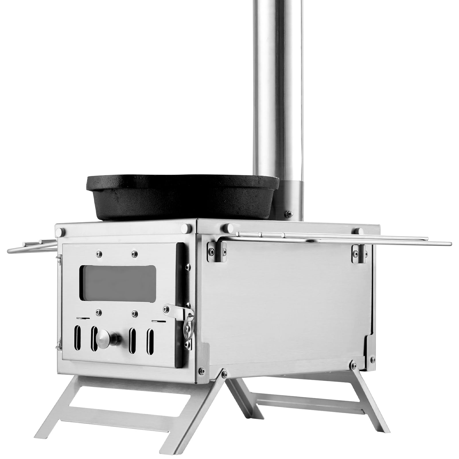 VEVOR Portable Stainless Steel Camping Wood Stove with Chimney Pipes & Gloves - 700in³ Firebox for Outdoor Cooking, Heating, Survival - Perfect for Hot Tents, Hunting Cabins, Backpacking & Emergency Preparedness