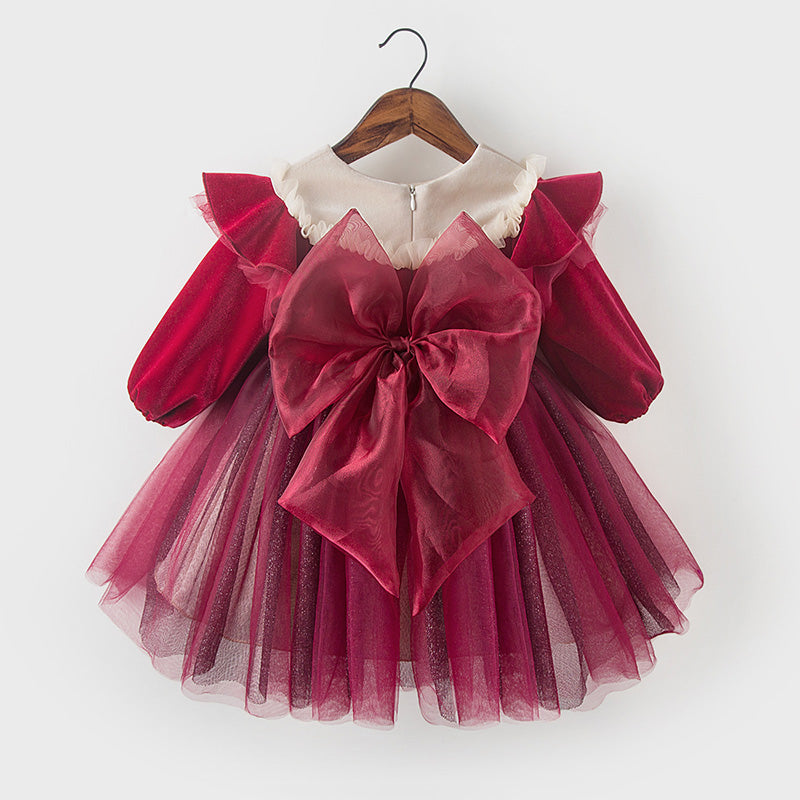 **Red Mesh Puffy Party Dress for Baby Girls - Toddler Princess Prom Dress for Summer - Perfect for Birthday Parties, Photo Shoots & Special Occasions**