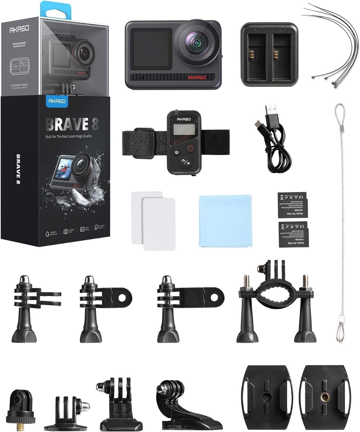 AKASO Brave 8 4K60FPS Waterproof Action Camera - 48MP Touch Screen, 16x Slow Motion, SuperSmooth Stabilization, Wide Angle Lens - Includes 64GB U3 microSDXC Card - Perfect for Underwater Diving, Surfing, Skiing & Adventure Sports