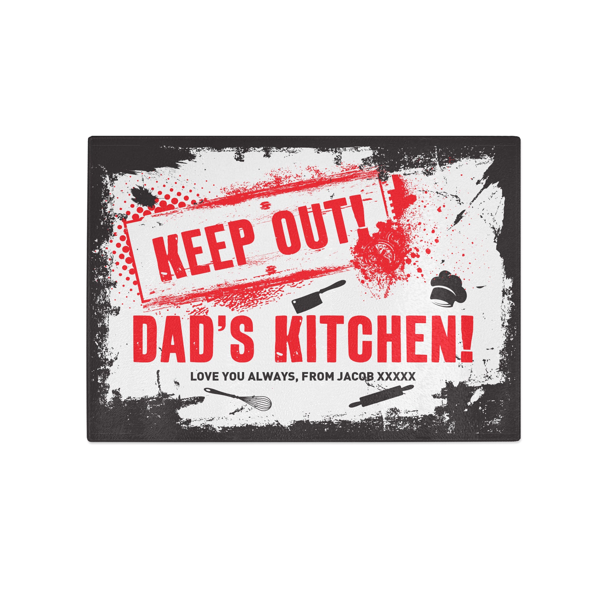 Personalized Keep Out My Kitchen Glass Chopping Board - Durable Non-Slip Cutting Board for Home Cooking, Baking & Entertaining - Perfect Gift for Chefs & Home Cooks