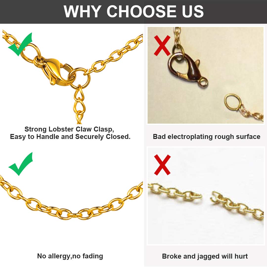 ChainsHouse Thin Rolo Chain Necklaces for Women & Men - 1.4MM/2MM Stainless Steel Cable Chains with 5cm Extender - 14K Gold, Rose Gold & Black Plated Options - 16-30 Inch Adjustable Length - Perfect for Layering, Gifts & Everyday Wear