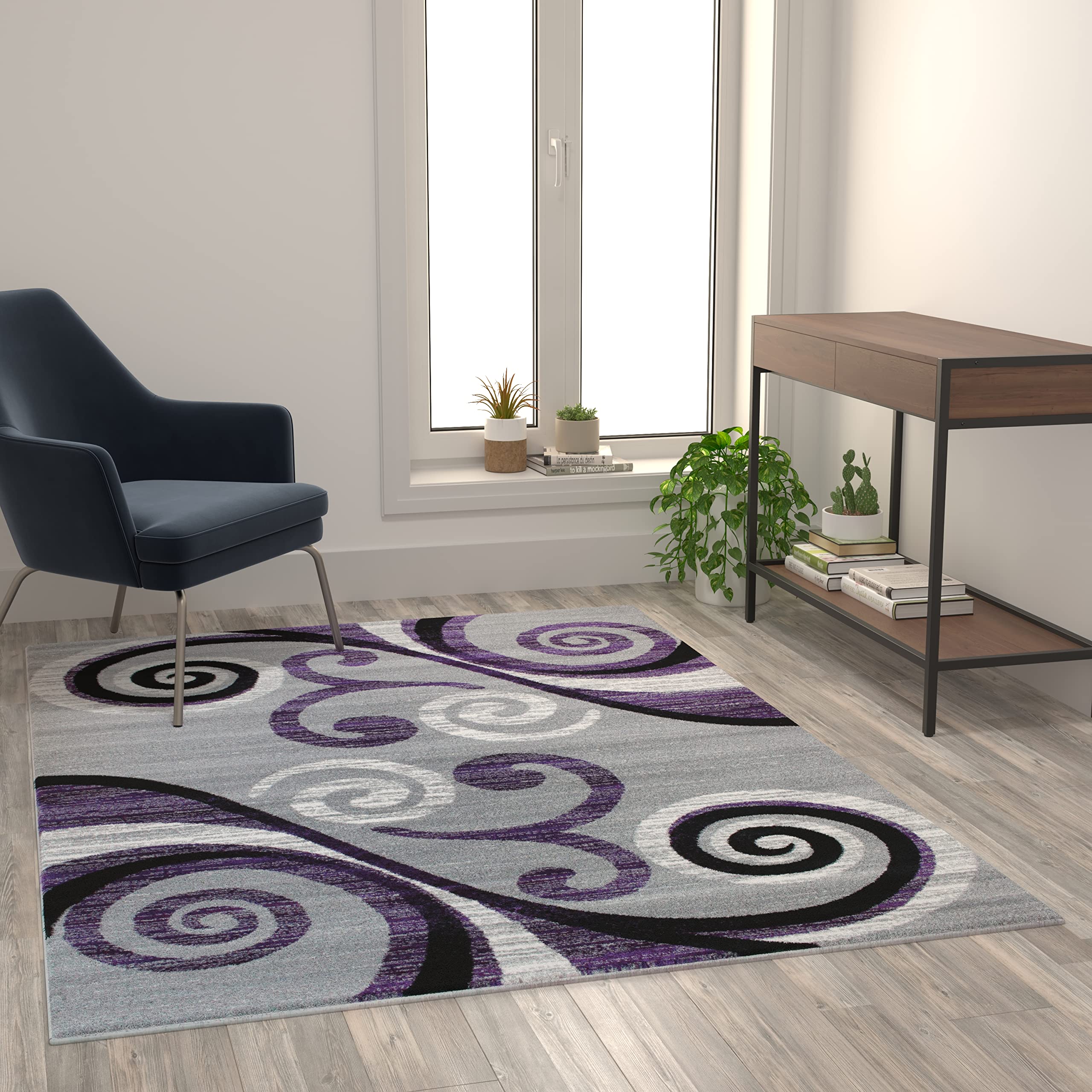 Flash Furniture Valli Collection 5' x 7' High Pile Purple Olefin Area Rug with Jute Backing - Soft Plush Living Room Carpet, Bedroom Decor, Entryway Runner - Perfect for Home, Office & Dorm Room Decor