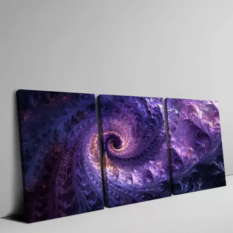 3-Piece Modern Spiral Energy Wall Art Set - Purple Shaded Canvas Framed Paintings 50x70cm | High Quality Print | Ready to Hang | Australian Made | Perfect for Living Room, Bedroom & Office Decor