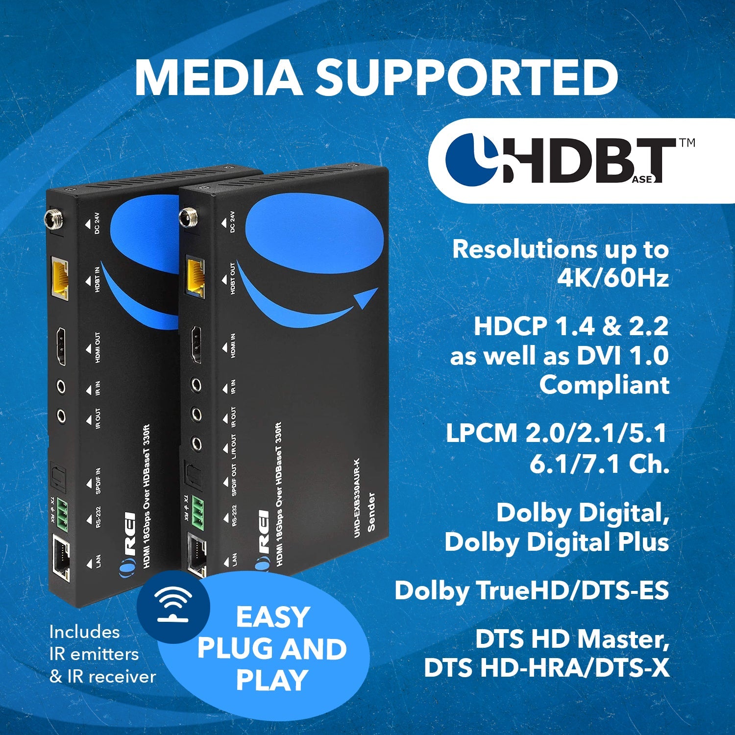 4K HDBaseT HDMI Extender Over CAT5e/6/7 Cable - 330ft Range with ARC/eARC & KVM Control (UHD EXB330AUR K) - Perfect for Home Theater, Conference Rooms & Gaming Setup