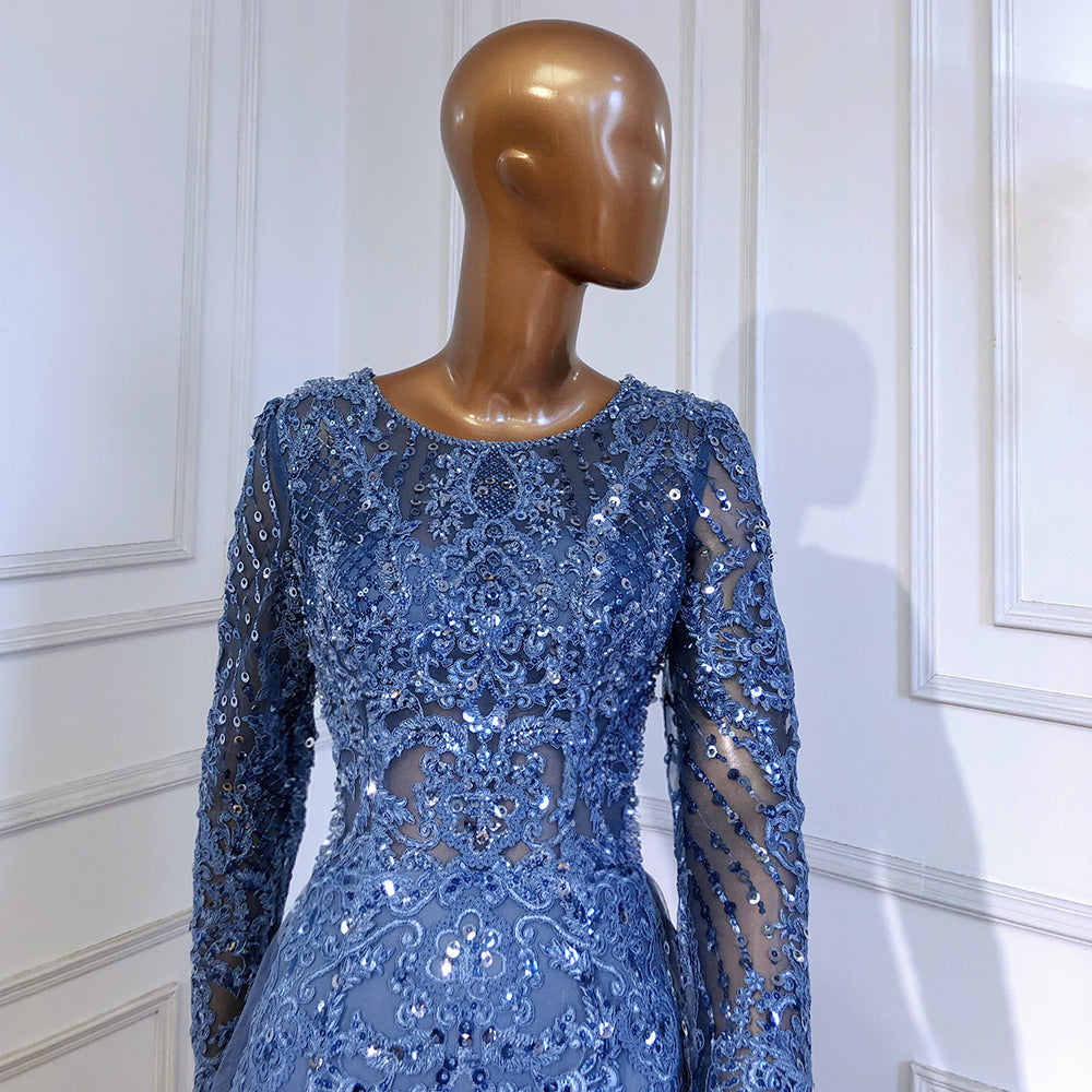 Serene Hill Muslim Blue Mermaid Evening Dresses 2025 - Luxury Beaded Elegant Women's Party Gown LA71558 for Prom, Wedding & Special Occasions