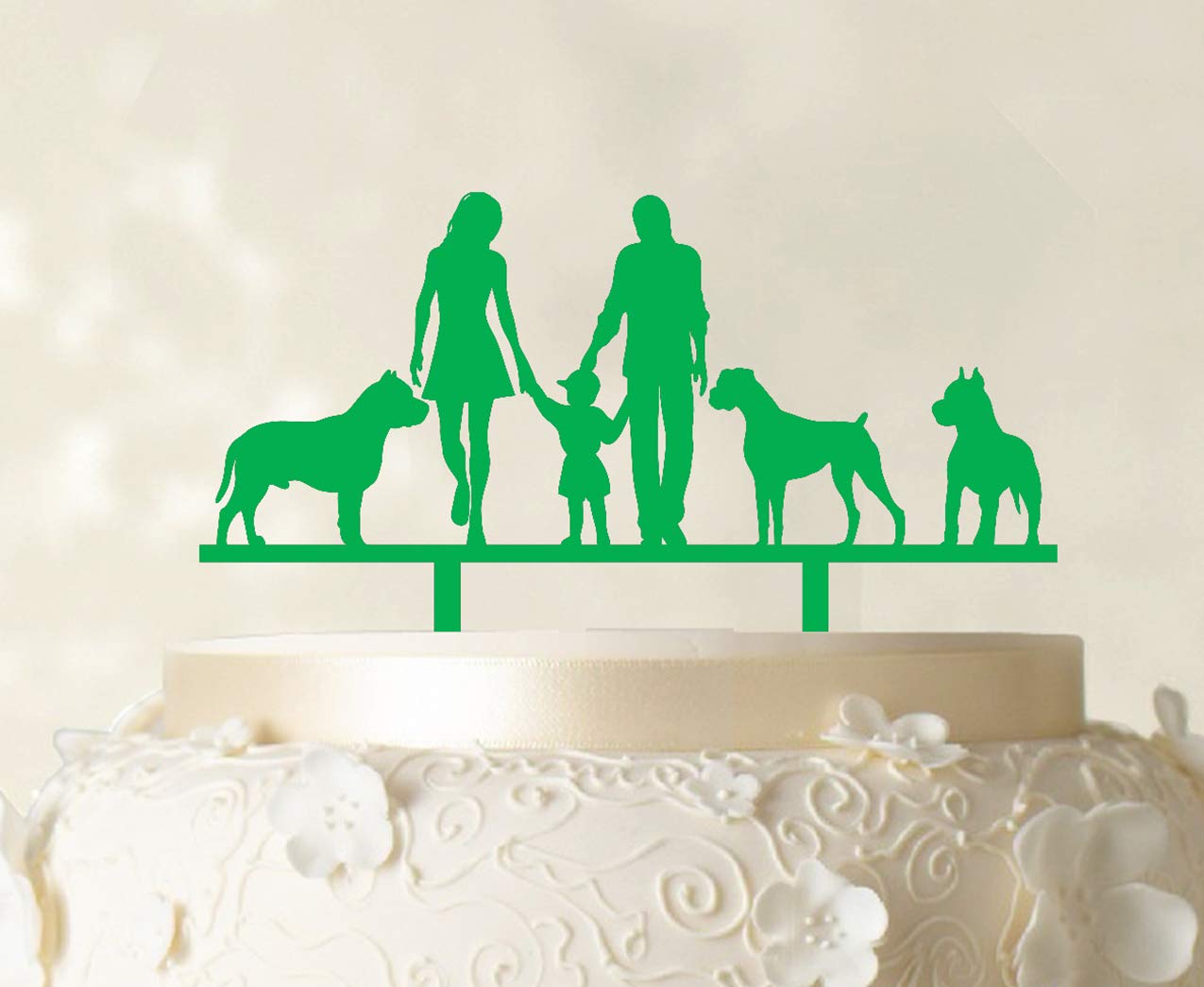 Custom Family Cake Topper with Dogs Silhouette - Personalized Wedding Cake Decorations (6-7 Inches Wide) for Anniversary, Birthday & Special Occasion Celebrations