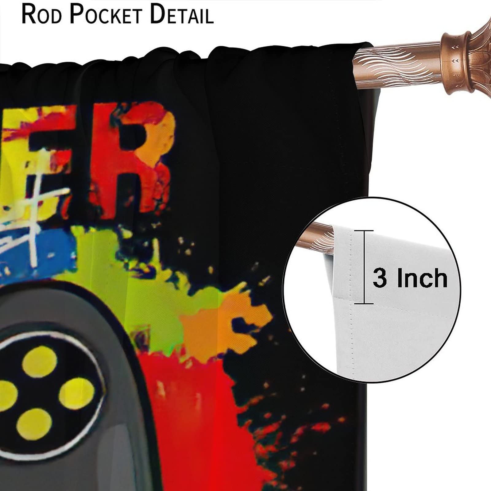Colorful Game Joystick Gamer Window Curtain - Room Darkening Rod Pocket Blackout Curtain for Boys Girls Teens Bedroom (63x72 Inches) - Perfect for Gaming Rooms, Kids' Bedrooms & Man Caves