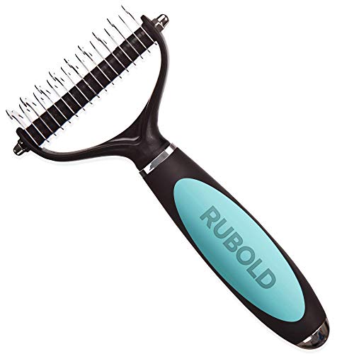 RUBOLD Pet Dematting Comb - Safe Dog & Cat Brush for Matted Hair Removal, Undercoat Grooming Rake for Medium/Long Haired Pets - Perfect for Home Grooming & Professional Pet Care