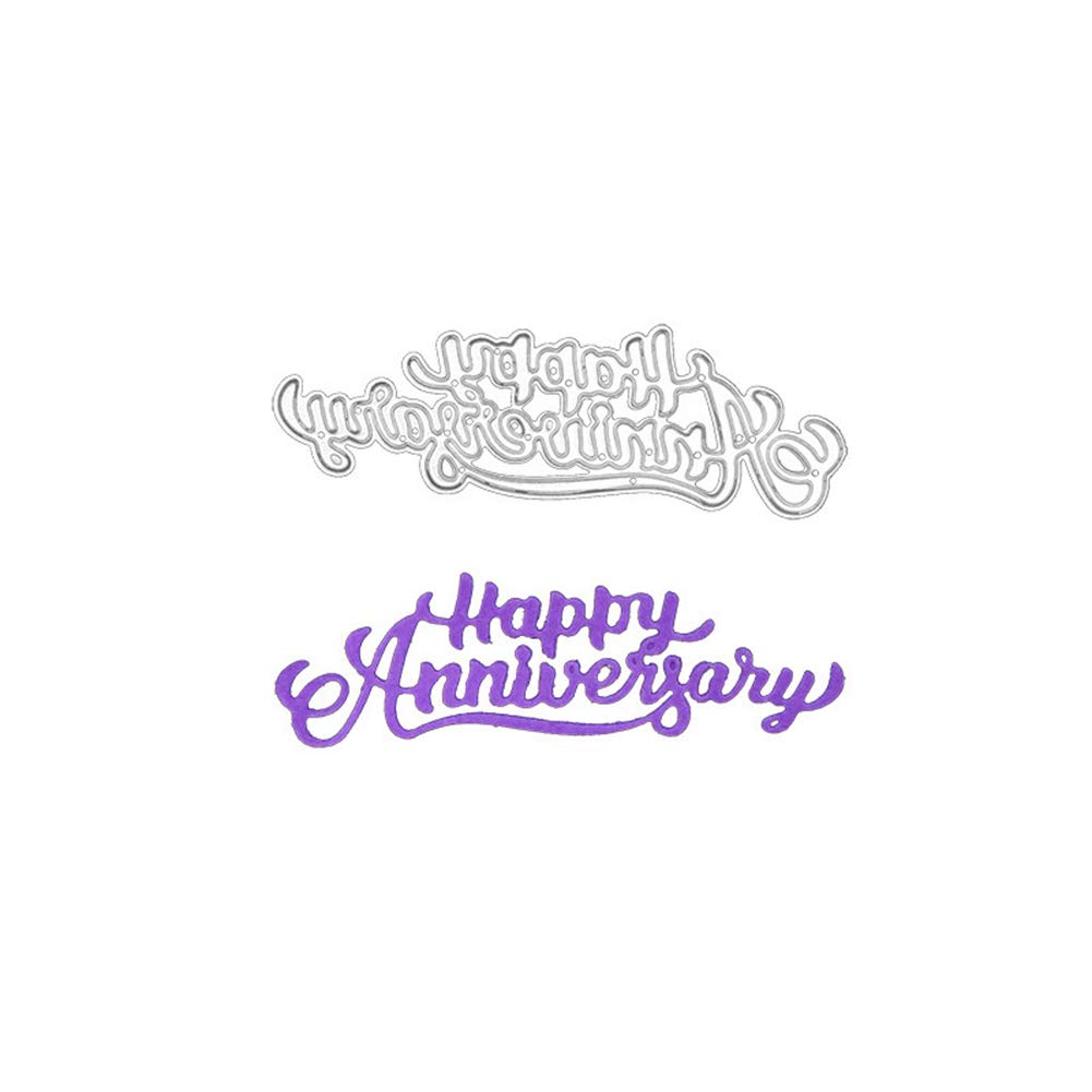 Happy Anniversary Metal Die Cuts - English Words Cutting Dies & Stencils for Scrapbooking, Invitation Cards, Paper Crafts, Envelopes, Embossing - Perfect for DIY Photo Albums, Wedding Decorations & Handmade Greeting Cards