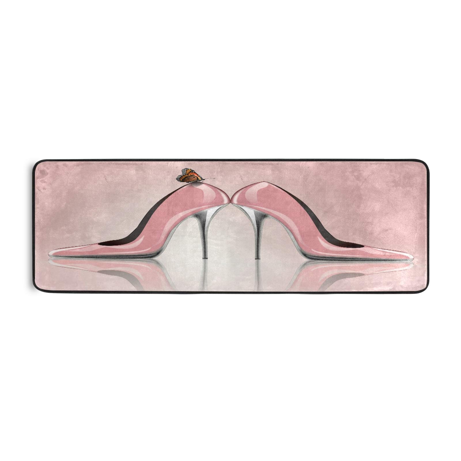 Non-Slip Pink Butterfly High Heel Runner Rug 2'x6' - Soft Hallway Carpet for Living Room, Bedroom, Bathroom & Entryway - Perfect for Home Decor, Wedding Aisle & Photo Backdrops