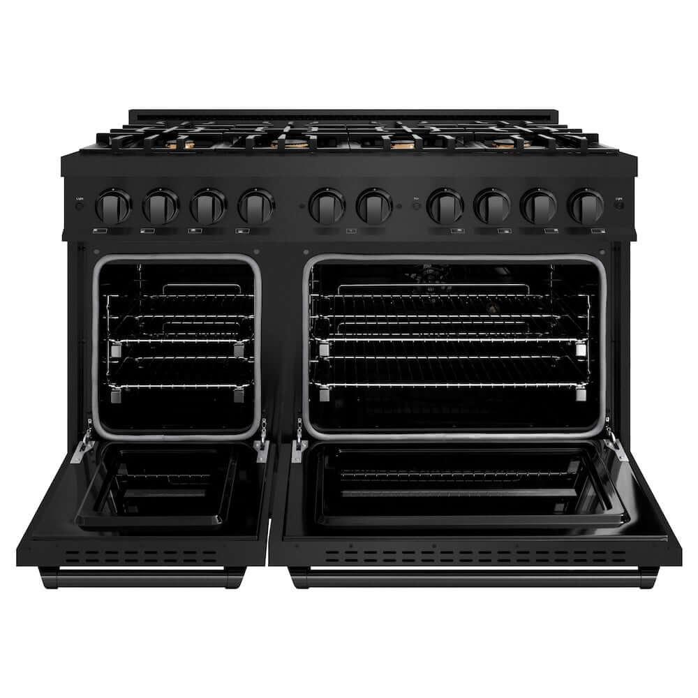 ZLINE 48-Inch 6.7 cu. ft. Black Stainless Steel Double Oven Gas Range with 8 Brass Burners (CGRB BR 48) - Perfect for Large Kitchens, Home Chefs & Entertaining
