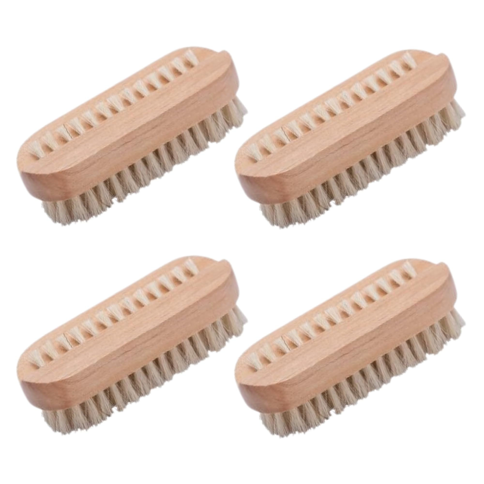 Wooden Nail Brush Set - 4 Double-Sided Hygienic Hand & Cleaning Brushes with Firm Bristles for Nails & Toes - Perfect for Home & Salon Use