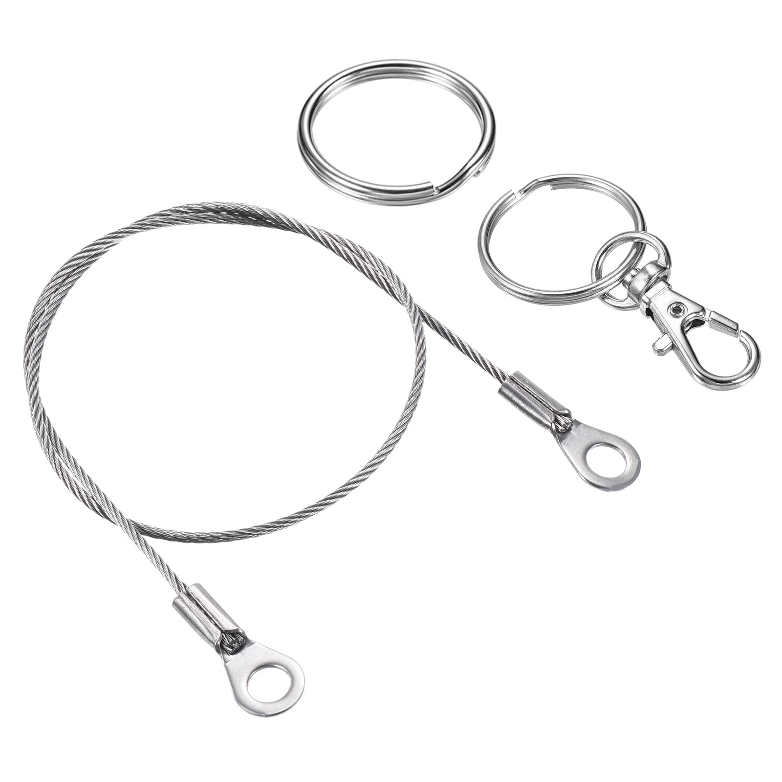 PATIKIL 8 Pack Stainless Steel Lanyard Cable - 1.5mm x 30cm Security Wire Rope with Eyelets & Key Rings - Durable Keychain for ID Badges, Keys, and Accessories - Perfect for Office, School, Events, and Outdoor Activities