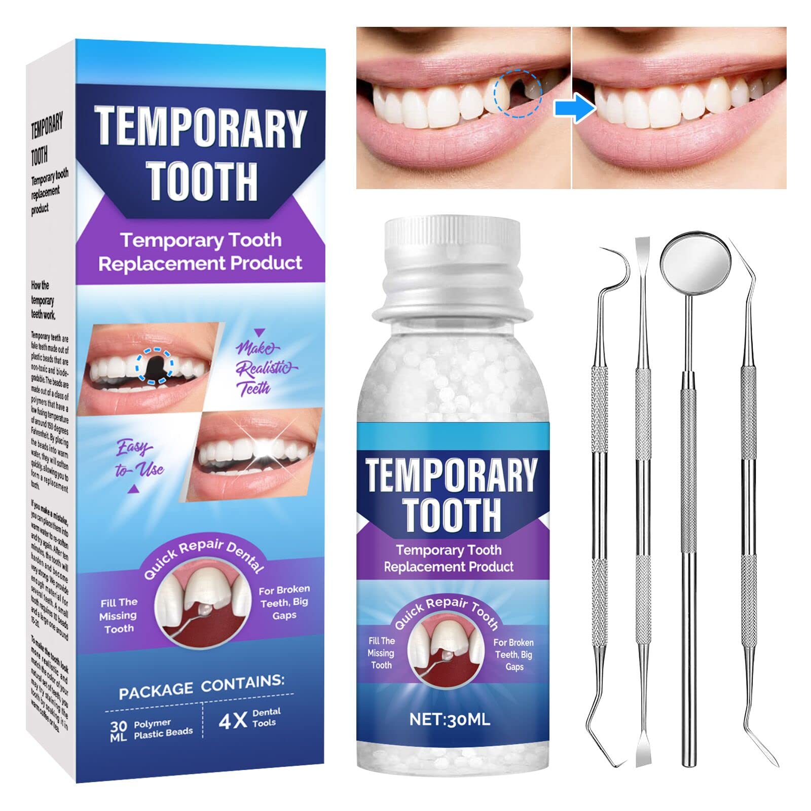 **Tooth Repair Kit - Moldable Dental Filling for Missing & Broken Teeth, DIY Temporary Tooth Filling Solution for Home Use - Regain Confidence with a Natural Smile (Perfect for Men & Women, Travel & Emergency Dental Care)**