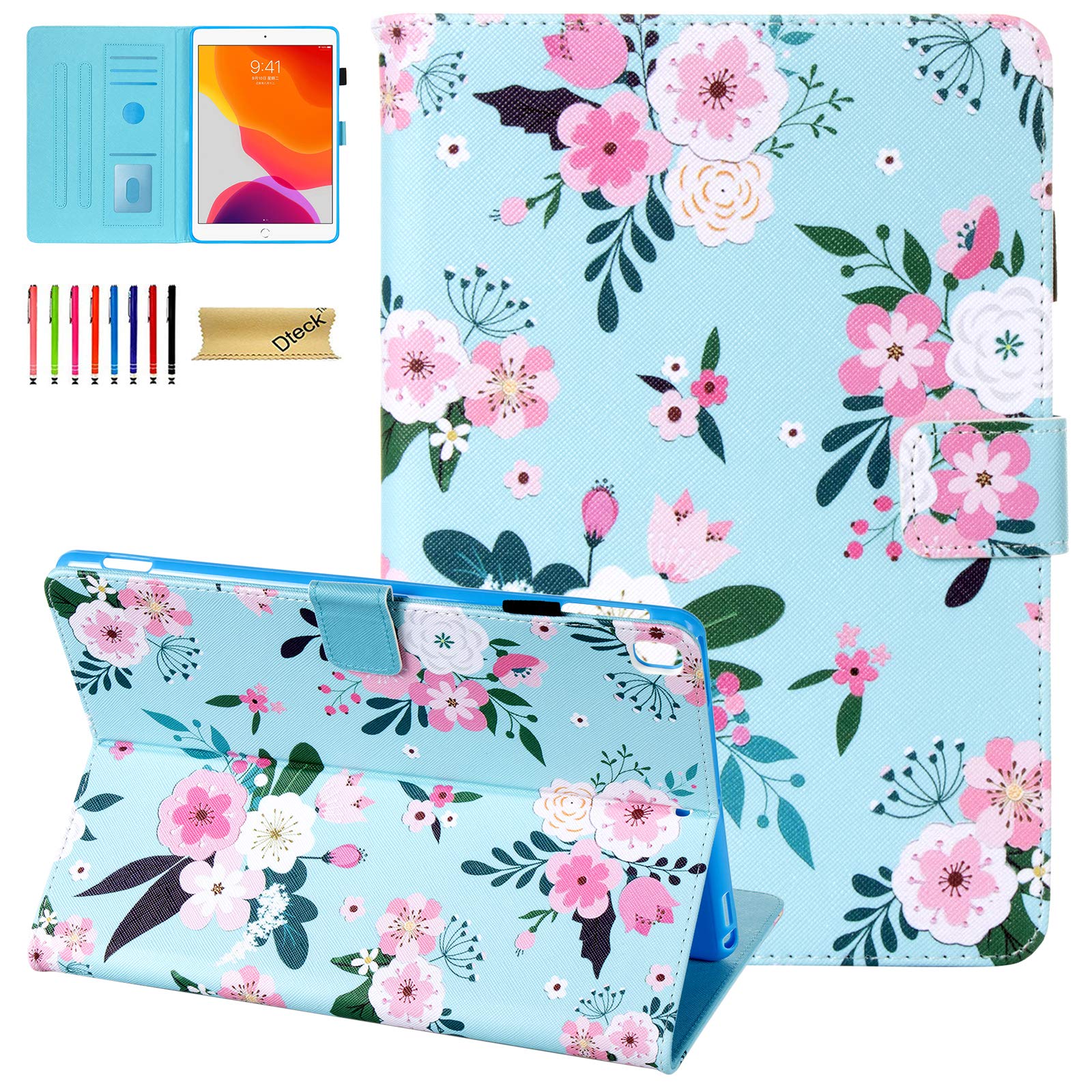 Dteck Slim Folio Stand Premium PU Leather Protective Case for iPad 10.2 (9th/8th/7th Gen 2021/2020/2019) - Auto Wake/Sleep, Shockproof Cover with Elegant Floral Design - Perfect for Work, Travel & Home Use