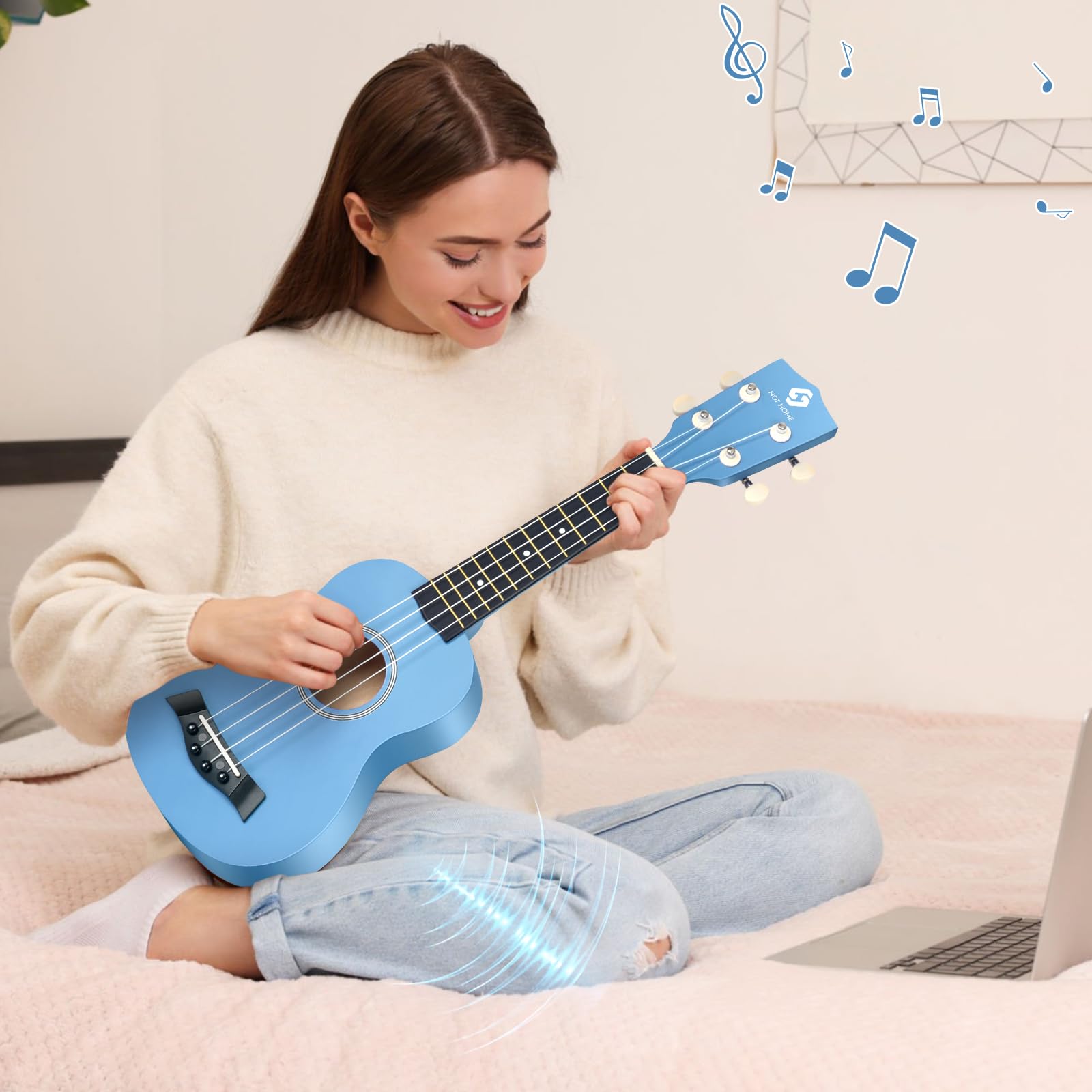 **Soprano Ukulele for Beginners & Adults - 21 Inch Hawaiian Ukulele with 4 Strings, Basswood Body, Blue - Perfect for Kids, Students, Travel & Beach Music**