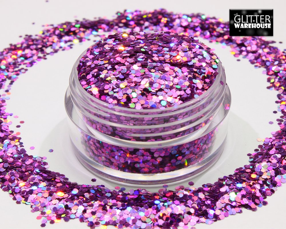 1mm Chunky Rose Pink Holographic Glitter Powder - Cosmetic Grade Loose Glitter for Face, Body, Hair, Nails, Eyes & Lips - 50g Resealable Bag - Perfect for Festival Makeup, Rave, Cosplay, Nail Art & DIY Crafts