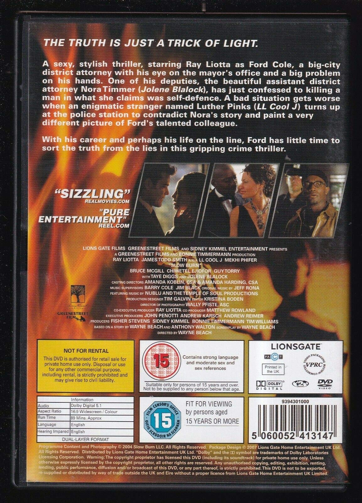 Slow Burn DVD – Thriller Movie with Isaiah Washington & Ray Liotta – Perfect for Movie Nights & Suspense Lovers