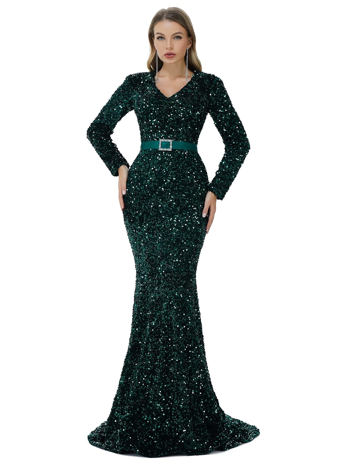 Elegant Datangep Women's Sequin Mermaid Evening Dress with Long Sleeves - Formal Party, Prom, Bridesmaid Gown for Special Occasions | Perfect for Weddings, Galas & Black Tie Events