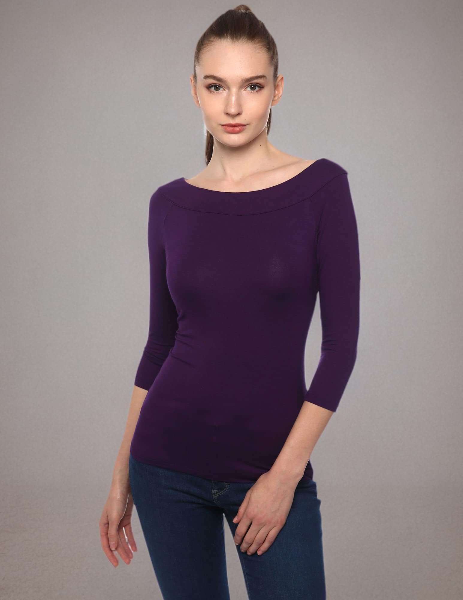 AmélieBoutik Women's Boat Neck Raglan 3/4 Sleeve Blouse - Flowy Casual Top for Work, Date Night & Spring Outfits