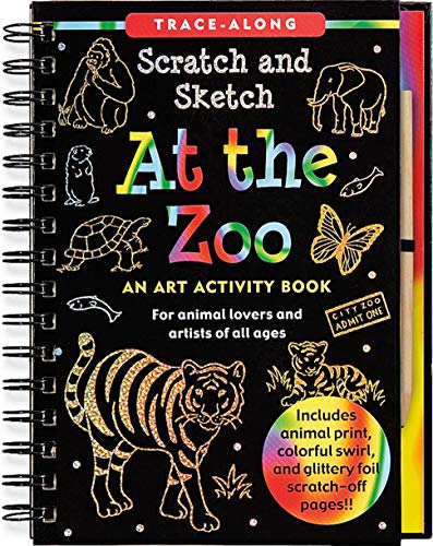At the Zoo Scratch & Sketch Art Activity Book - Animal Lovers Gift for Kids & Adults, Trace-Along Drawing Kit for Creative Fun - Perfect for Family Bonding, Birthday Gifts & Art Therapy Sessions