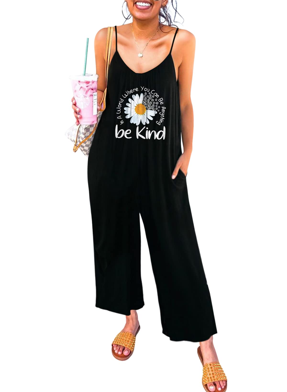 Happy Sailed Women's Casual Sleeveless Button-Down Romper Jumpsuit - Stretchy Loose Fit Long Pants with Pockets - Perfect for Summer Outings, Beach Vacations & Casual Wear