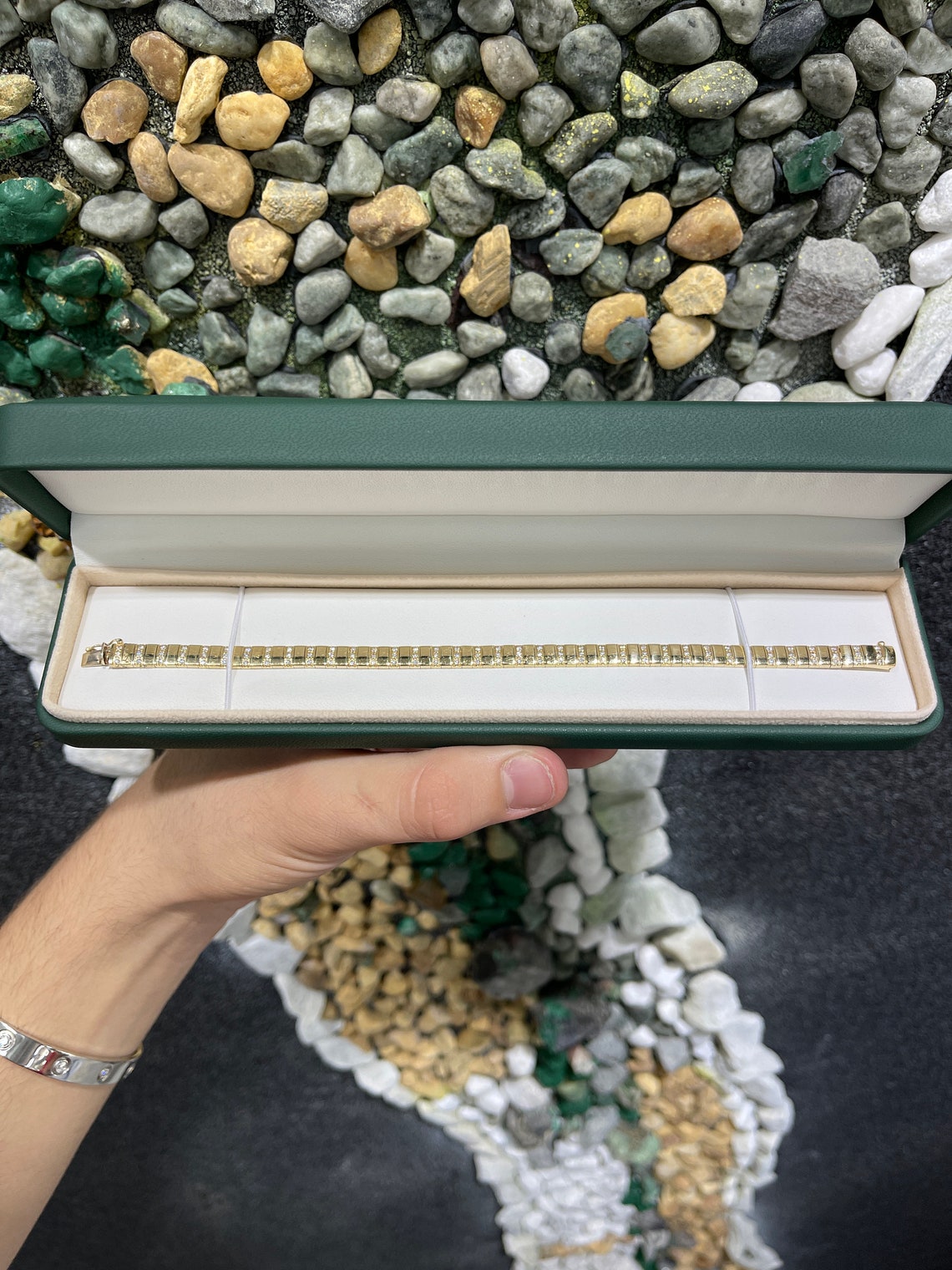 1.67tcw Natural Triple Diamond Row 14K Gold Bracelet for Women - Elegant Stackable Jewelry for Weddings, Anniversaries & Special Occasions
