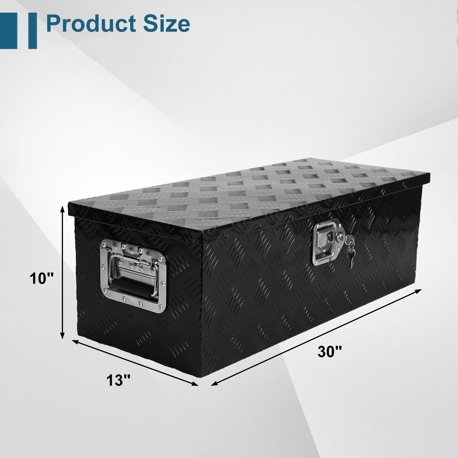 30 x 13 x 10 Inch Black Aluminum 5-Bar Tread Tool Box with Lock & Keys - Heavy Duty Underbody Storage for Trucks, Trailers, RVs, Pickups - Secure Outdoor Tool Organizer for Garage, Construction & Camping Gear