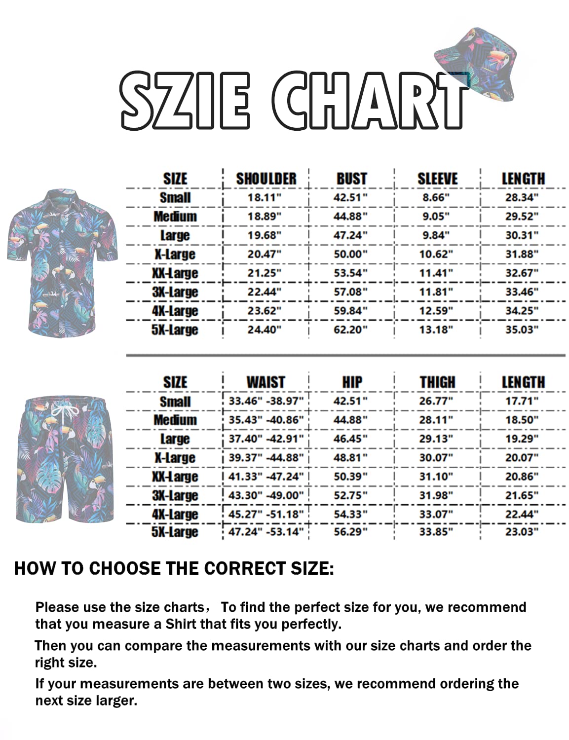 TUNEVUSE Men's Hawaiian Shirt and Shorts Set - 2 Piece Tropical Beach Outfit with Floral Print & Bucket Hat | Summer Vacation, Luau Party, Poolside Relaxation Outfit