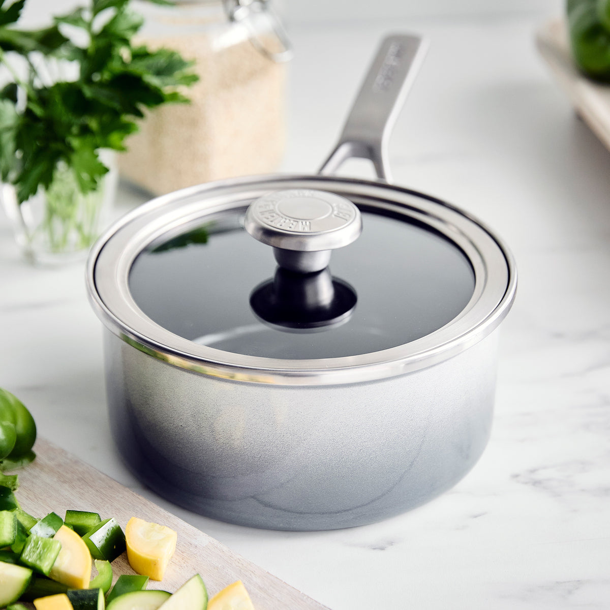 Premium Merten & Storck 2 Quart Enameled Steel Core Saucepan with Lid - Cloud Gray | Stovetop & Oven Safe Cookware for Soups, Sauces & Stews