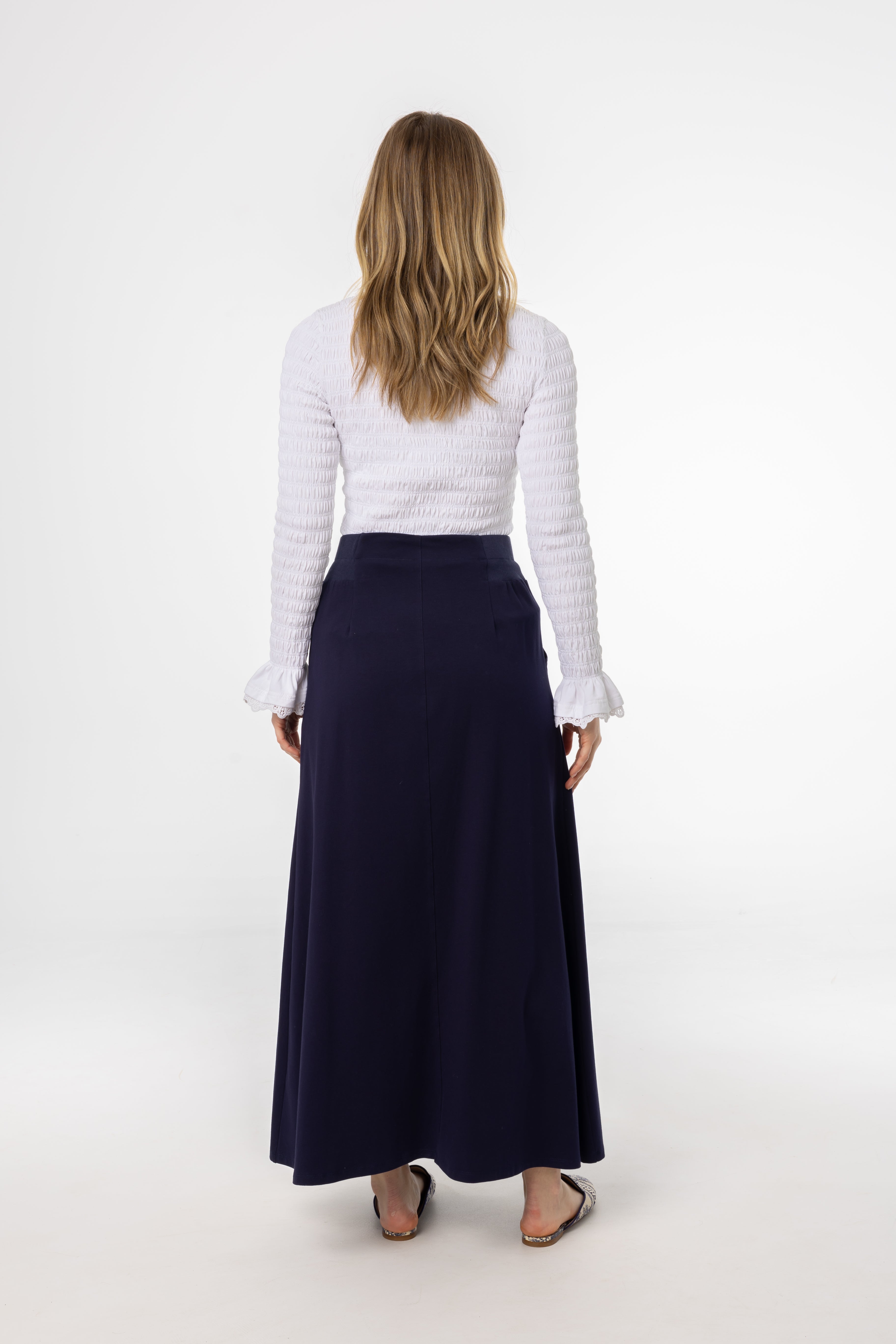 Navy Blue Soft Stretch Maxi Skirt for Women - Comfortable Elastic Waist Long Skirt - Perfect for Casual Wear, Beach, Office & Date Night