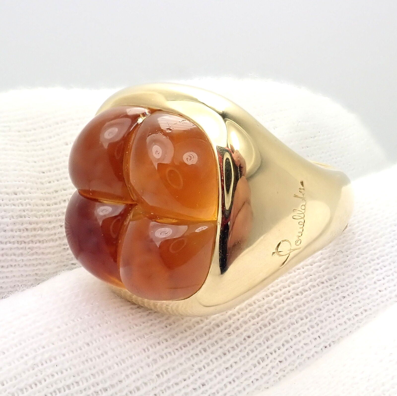 Authentic Pomellato 18K Yellow Gold Citrine Ring Size 6.5 - Large Statement Jewelry for Women, Luxury Gift for Anniversary & Special Occasions