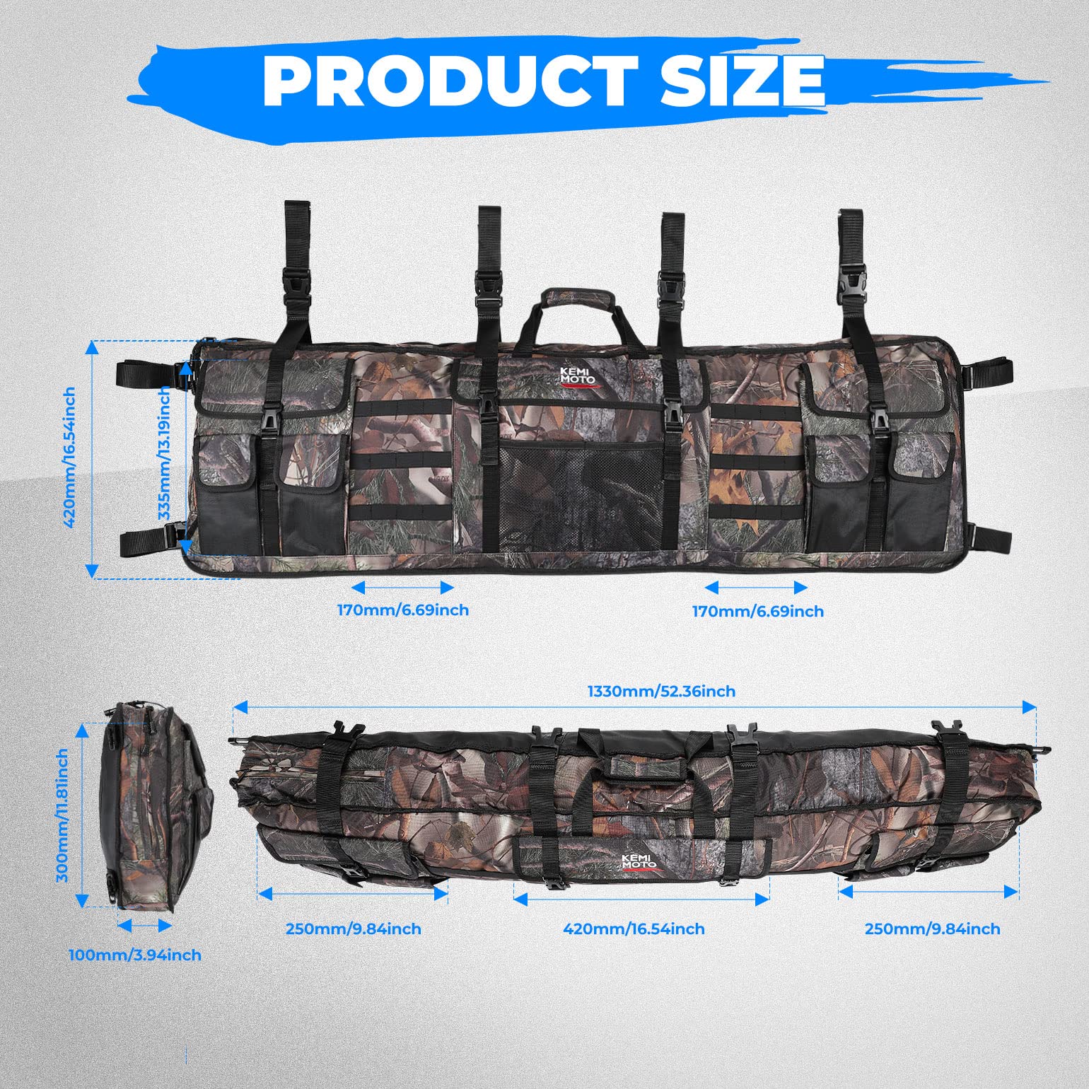 KEMIMOTO Double UTV Tool Bag Rack - Heavy Duty ATV Tool Holder with Soft Carrier Case for Rear Roll Cage | Compatible with Polaris Ranger & Most UTV Models | Perfect for Hunting, Off-Roading & Outdoor Adventures (Camo Pattern)