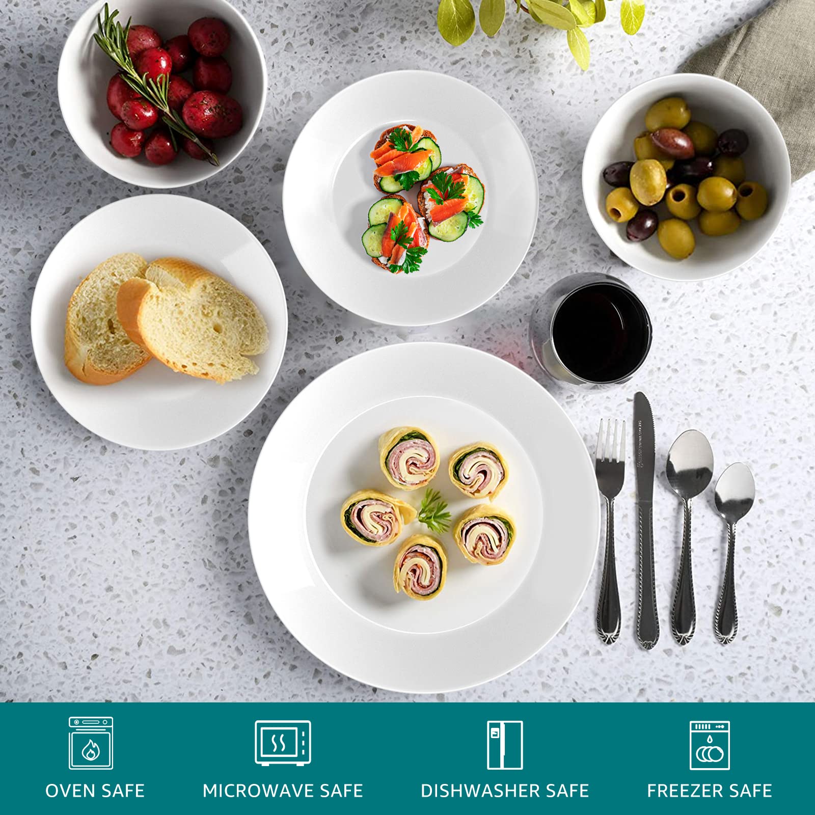 HomeElves 18-Piece Opal Glass Dinnerware Set for 6 - Lightweight, Chip-Resistant Plates & Bowls - Dishwasher & Microwave Safe - Perfect for Family Dinners, Parties, and Everyday Use