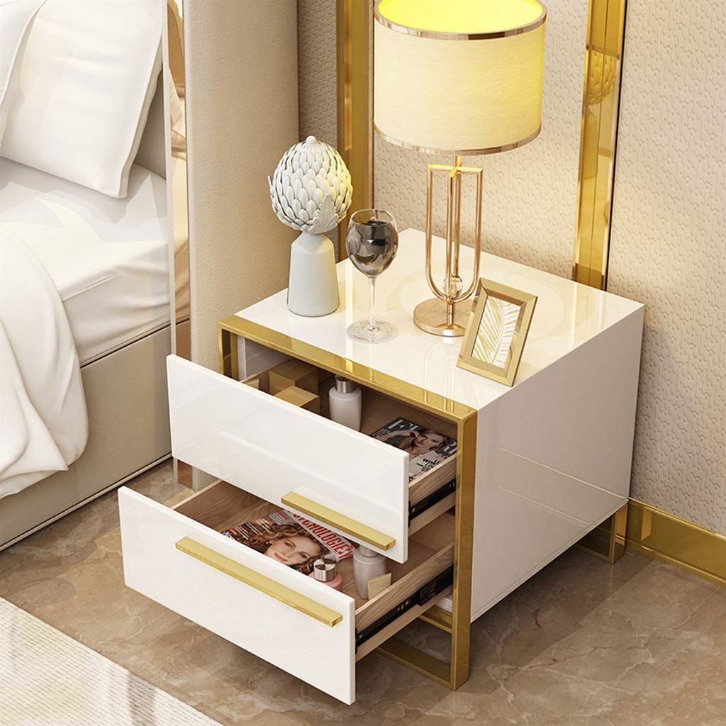 White Nightstand with 2 Drawers - Bedside Telephone Table Cabinet for Bedroom, Bathroom & Living Room - Compact Storage Organizer for Phones, Books & Essentials (Perfect for Small Spaces & Apartment Living)
